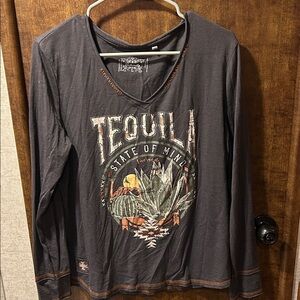 Tequila State of Mind Long Sleeve Tee - Charcoal
